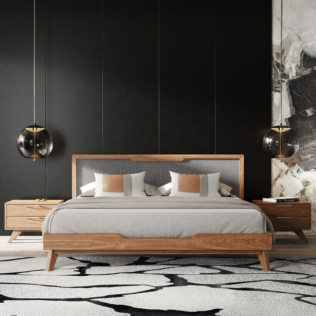 Walnut & Gray Mid-Century Bed Frame