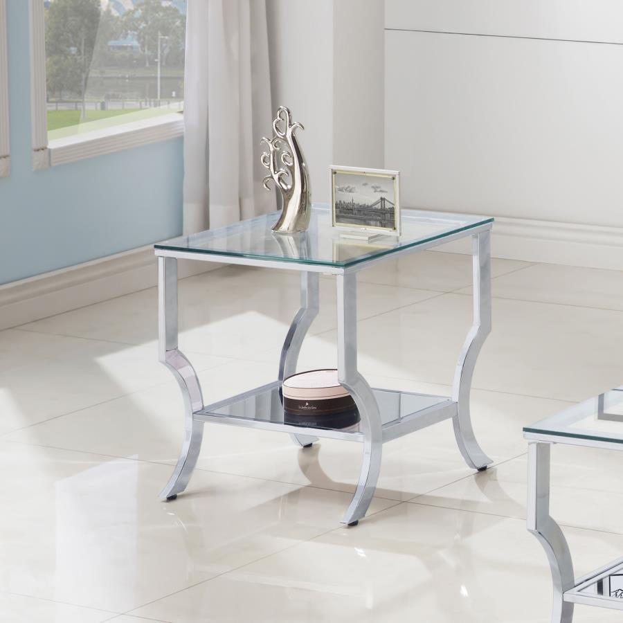 Square Chrome & Glass End Table