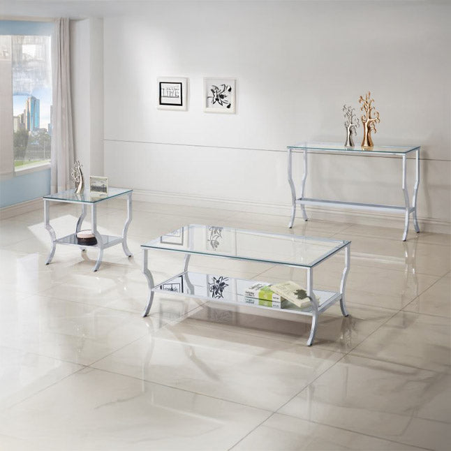 Rectangular Chrome & Glass Sofa Table