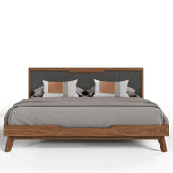 Queen Walnut & Gray Mid-Century 5 PC Bedroom Set