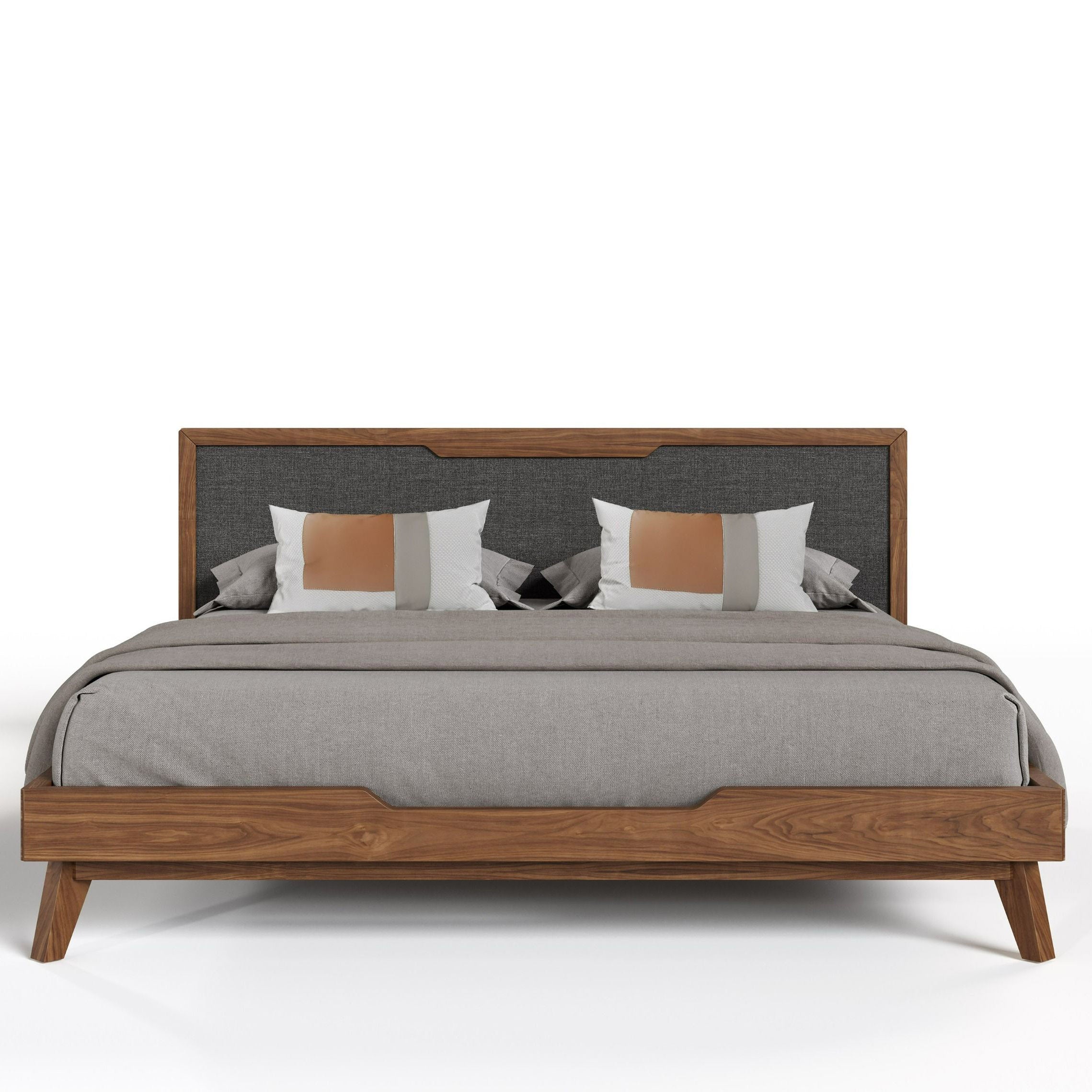 Queen Walnut & Gray Mid-Century 5 PC Bedroom Set