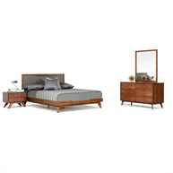 Queen Walnut & Gray Mid-Century 5 PC Bedroom Set