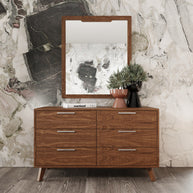 Queen Walnut & Gray Mid-Century 5 PC Bedroom Set
