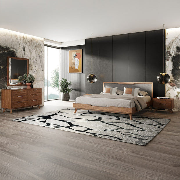 Queen Walnut & Gray Mid-Century 5 PC Bedroom Set