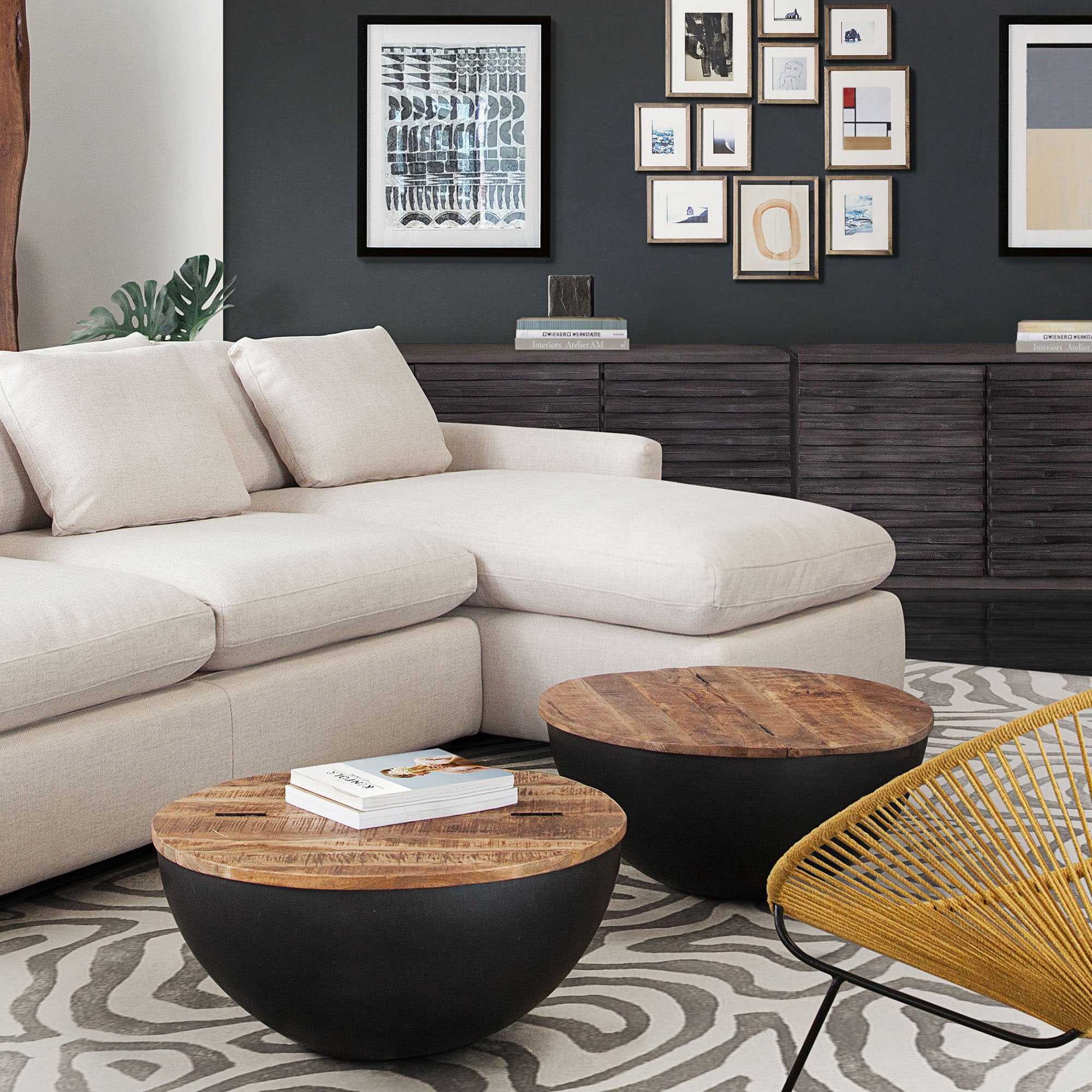 Natural Drum Base Storage Coffee Table