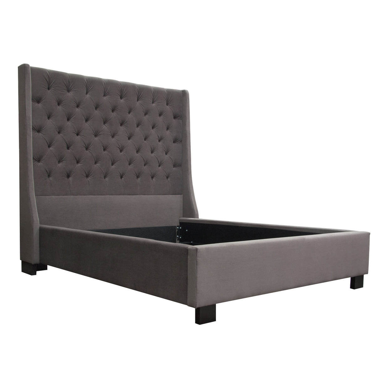 Gray Upholstered Button Tufted Velvet Bed