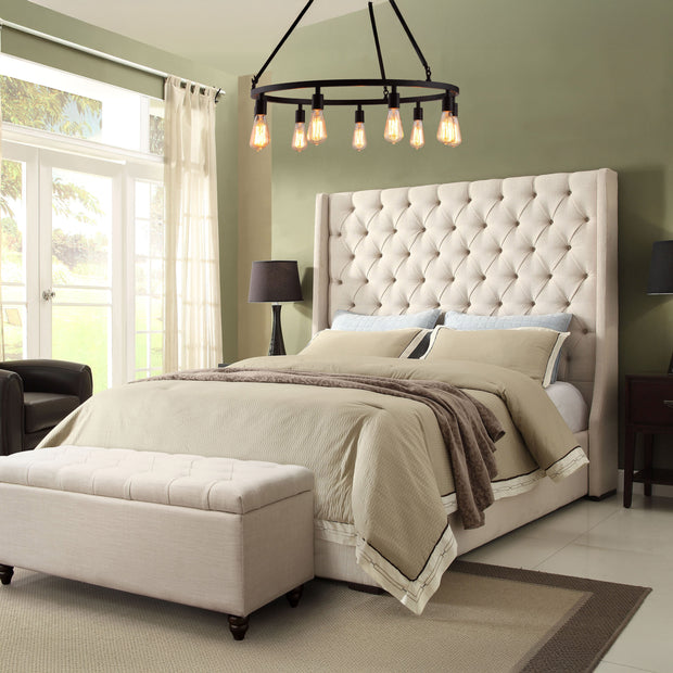 Gray Upholstered Button Tufted Velvet Bed