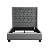 Gray Upholstered Button Tufted Velvet Bed