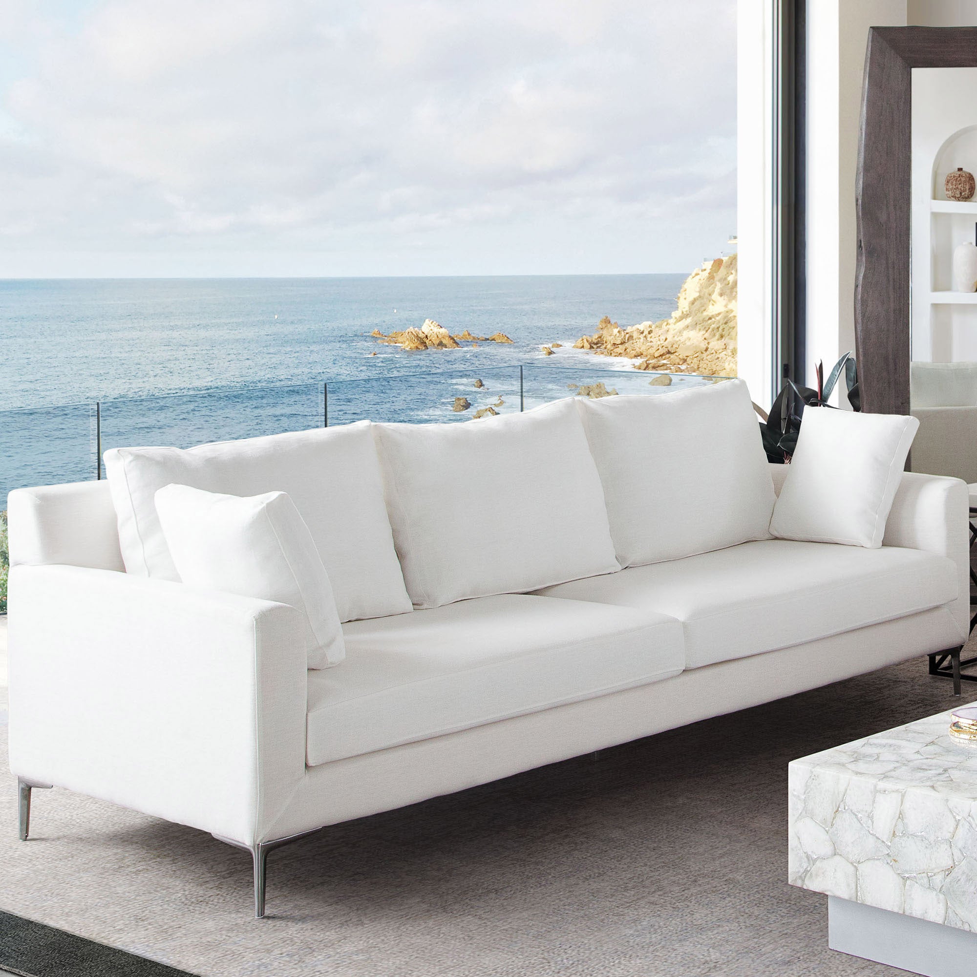 Contemporary White Linen Sofa