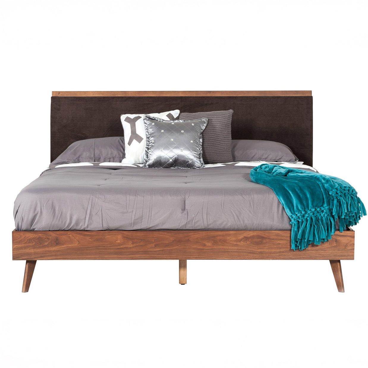Mid-Century Walnut & Fabric Bedframe