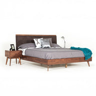 Mid-Century Walnut & Fabric Bedframe