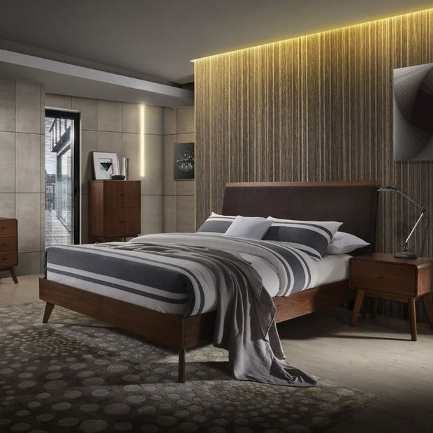 Mid-Century Walnut & Fabric Bedframe