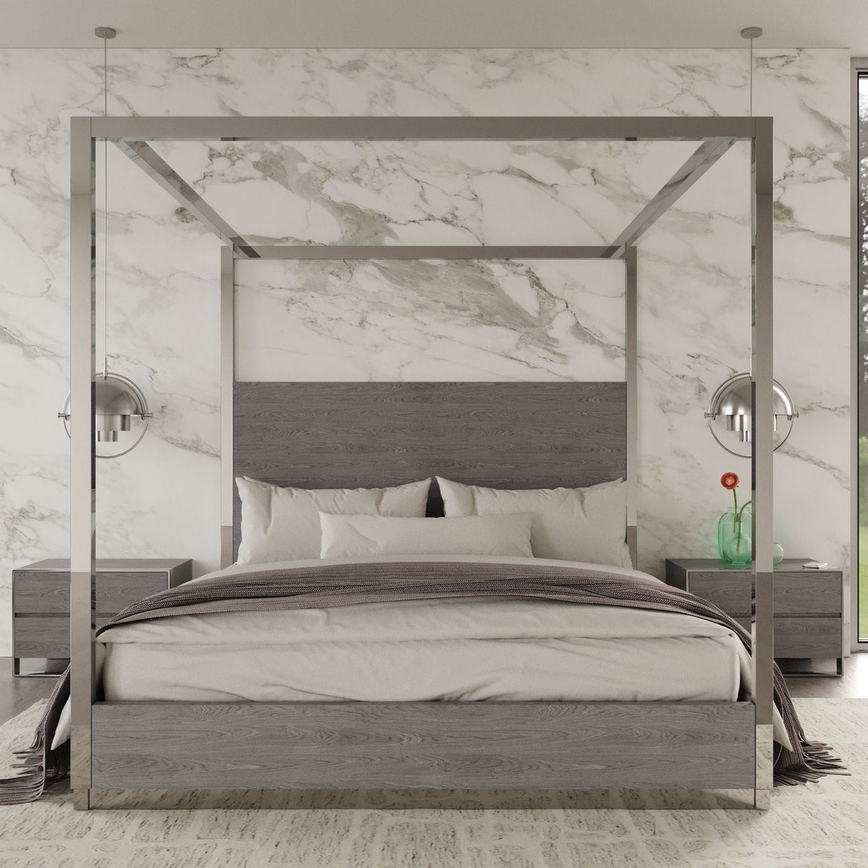 King Stainless Steel Canopy Bed Frame