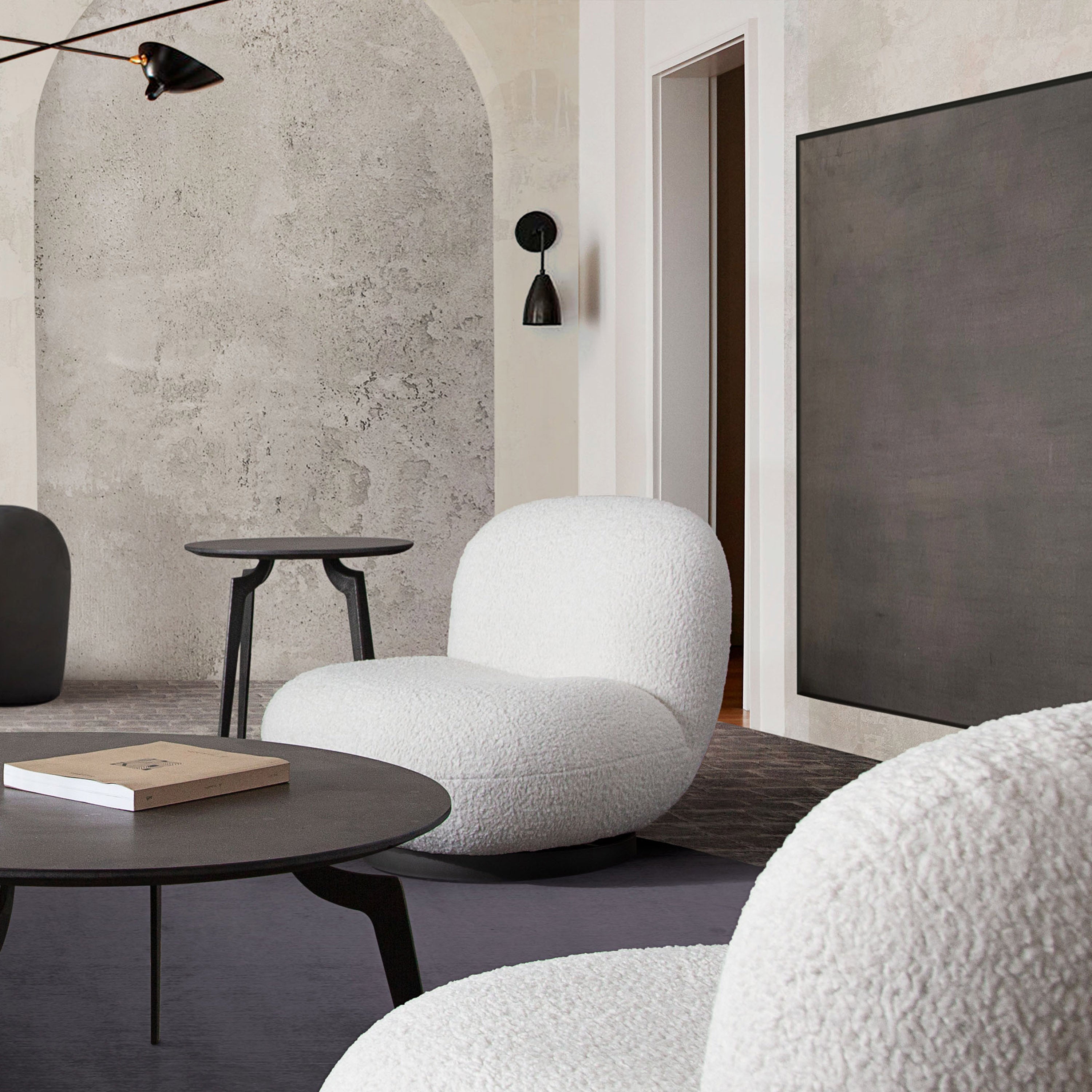 White Faux Sheepskin Swivel Chair