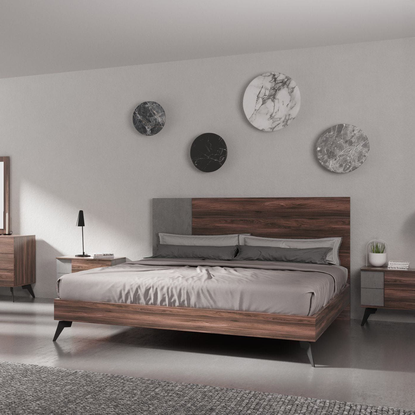 Faux Concrete Mid-Century Bed frame
