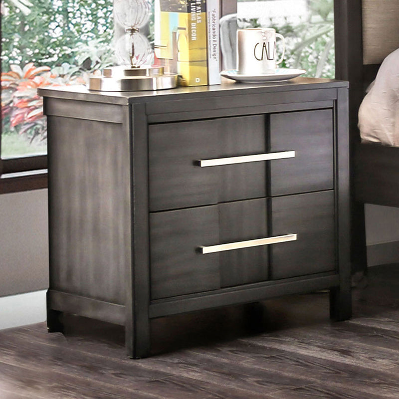 Gray Solid Wood Nightstand w/ Nickel Bar Pulls