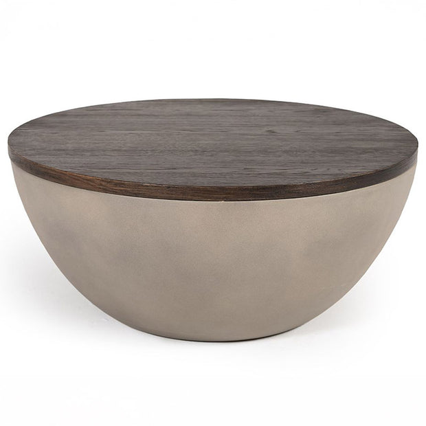 Concrete & Oak Drum Base Coffee Table