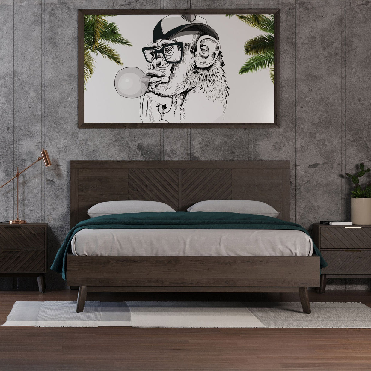 Mid-Century Dark Acacia Bedframe