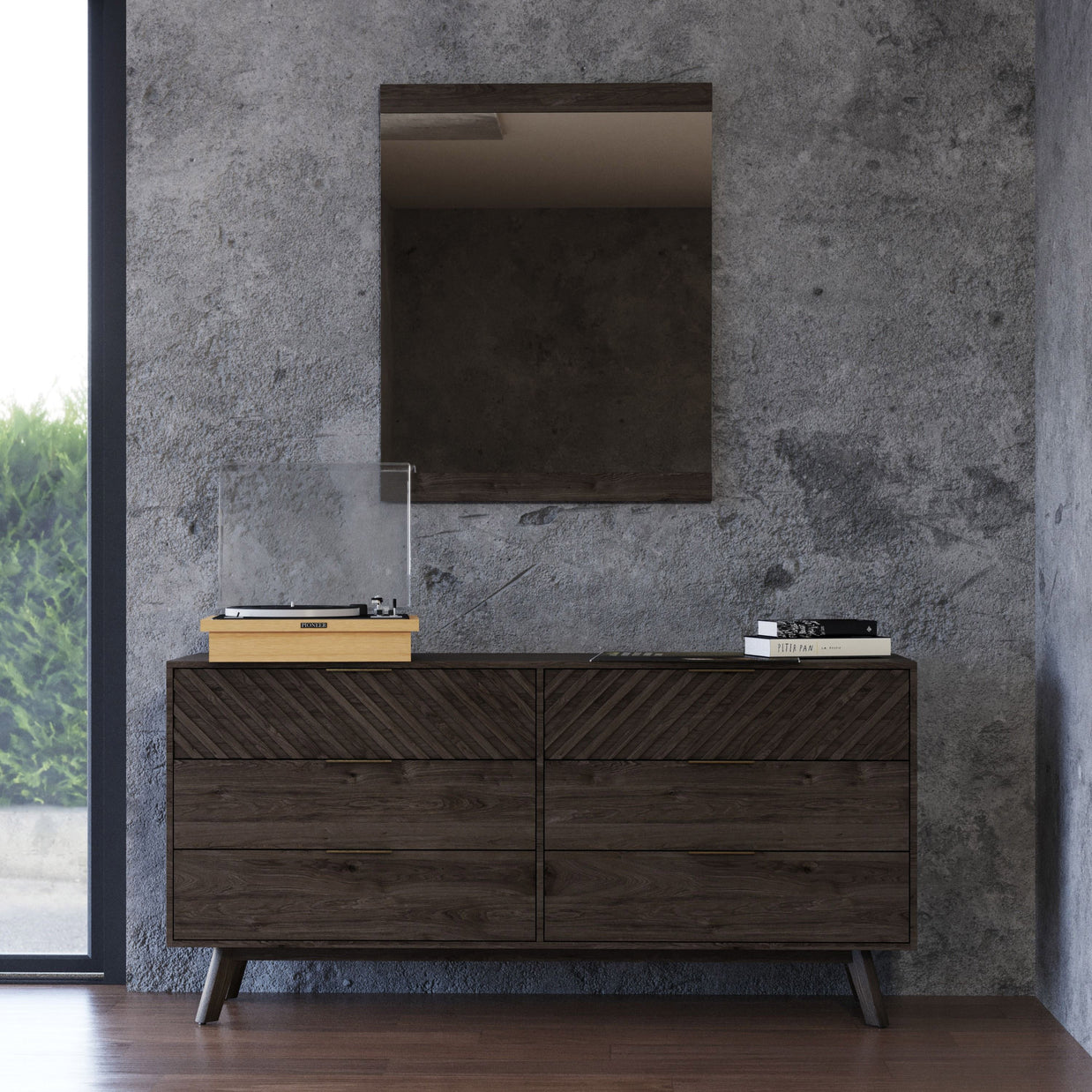 Queen Mid-Century Dark Acacia 5 PC Bedroom Set