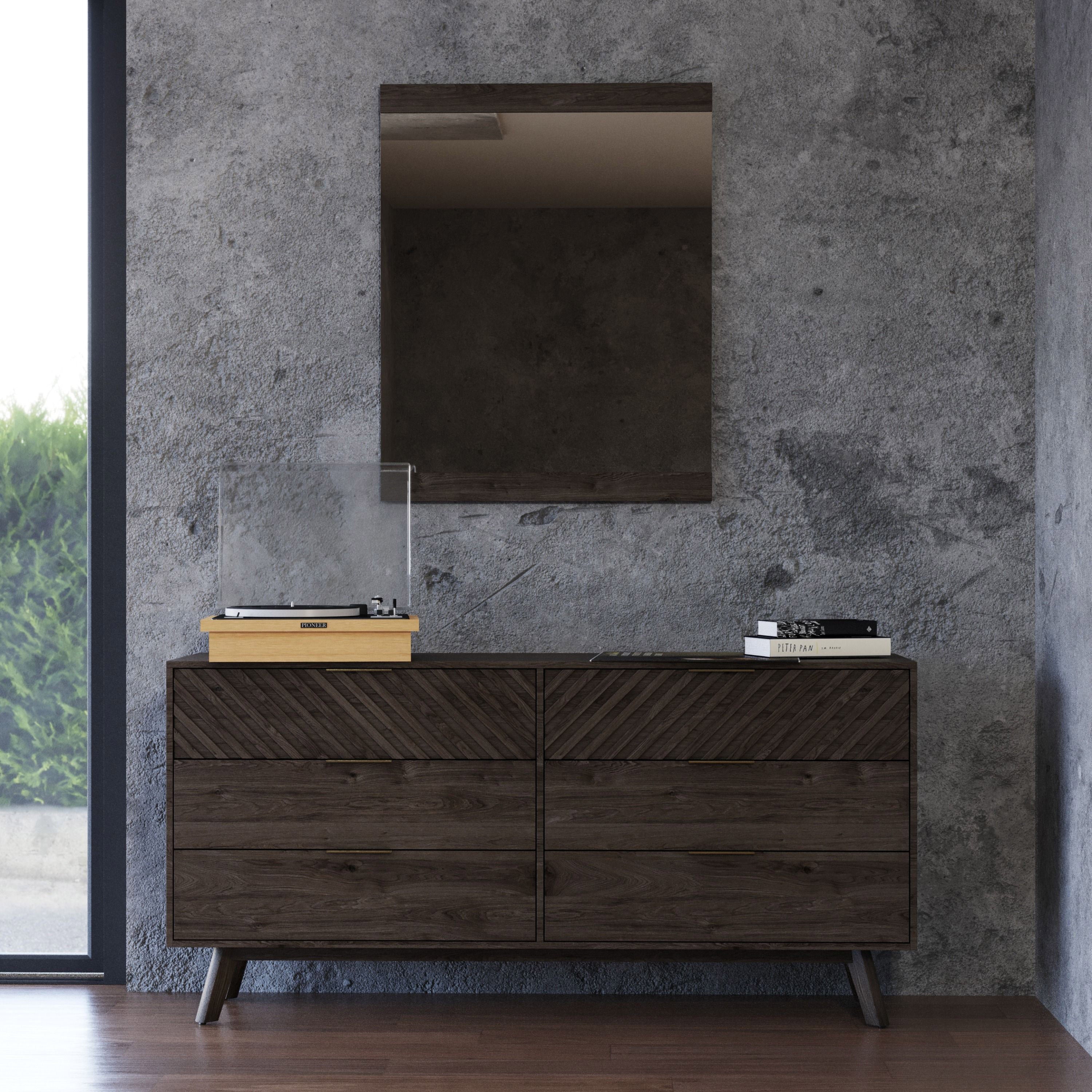 Queen Mid-Century Dark Acacia 5 PC Bedroom Set