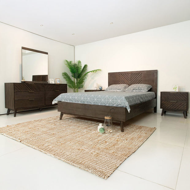 Queen Mid-Century Dark Acacia 5 PC Bedroom Set