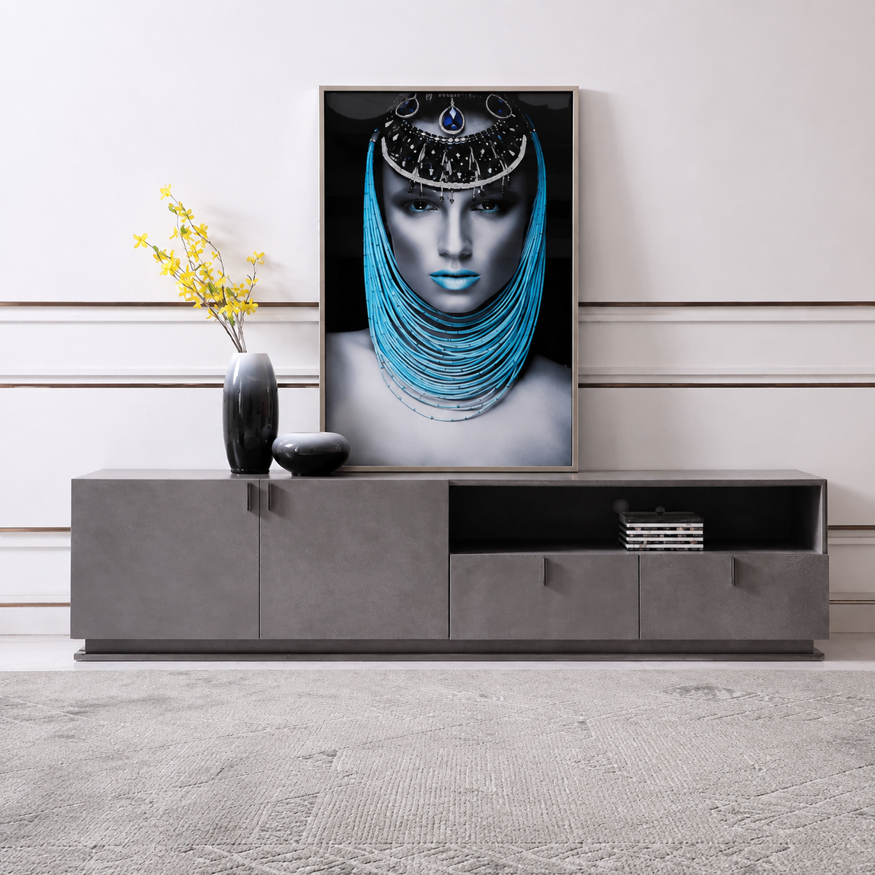 Gray Crackle Lacquer Finish TV Stand
