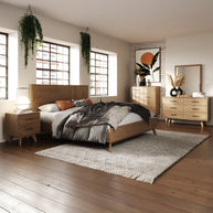 Contemporary Queen Natural Mid-Century 5 PC Bedroom Set