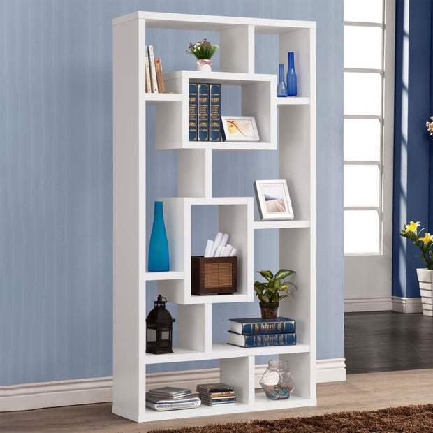 Contemporary Geometric White Finish Bookcase