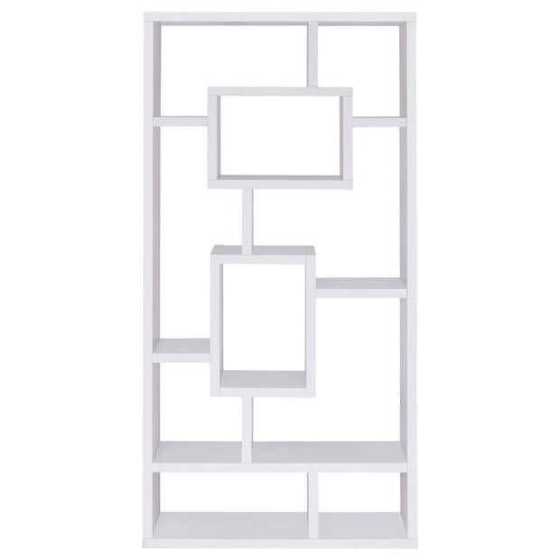 Contemporary Geometric White Finish Bookcase