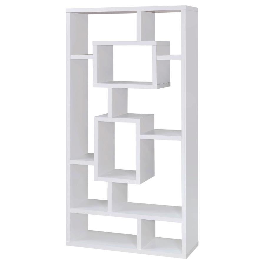 Contemporary Geometric White Finish Bookcase