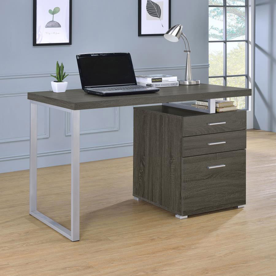Modern Silver & Wood Office Desk