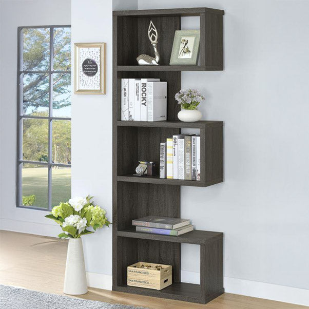 Asymmetrical Weathered Gray Bookcase