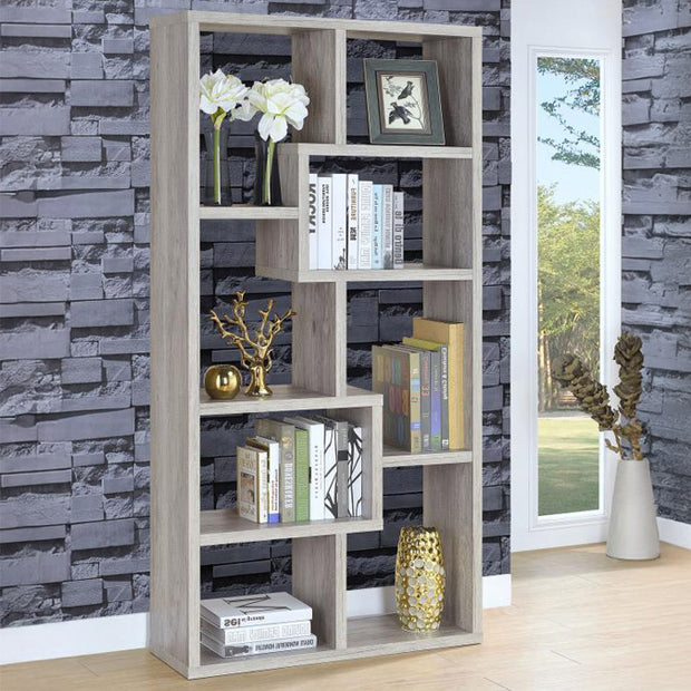 Geometric Gray Driftwood Bookcase