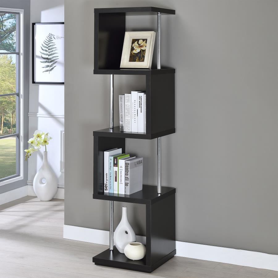 4-Shelf Geometric & Chrome bookcase