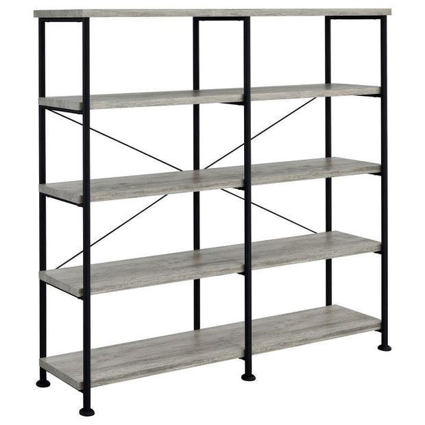 Horizontal Gray Driftwood & Black Finish Bookcase