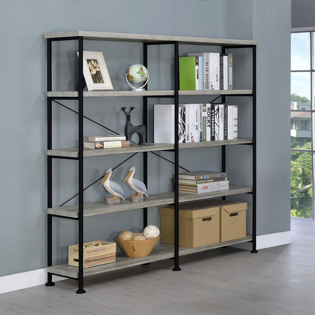 Horizontal Gray Driftwood & Black Finish Bookcase