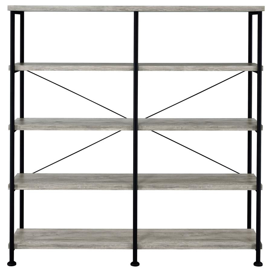 Horizontal Gray Driftwood & Black Finish Bookcase
