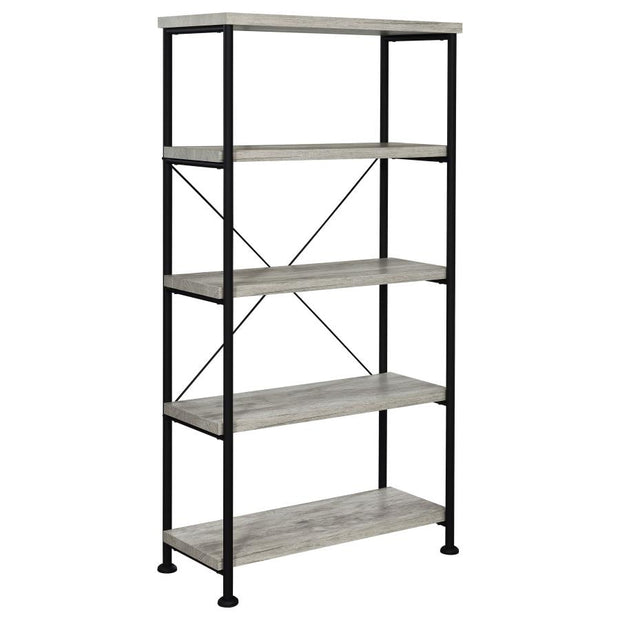 Vertical Gray Driftwood & Black Finish Bookcase