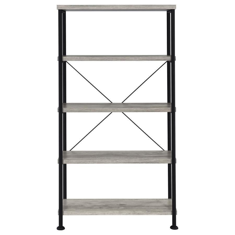 Vertical Gray Driftwood & Black Finish Bookcase