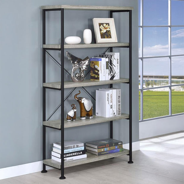 Vertical Gray Driftwood & Black Finish Bookcase