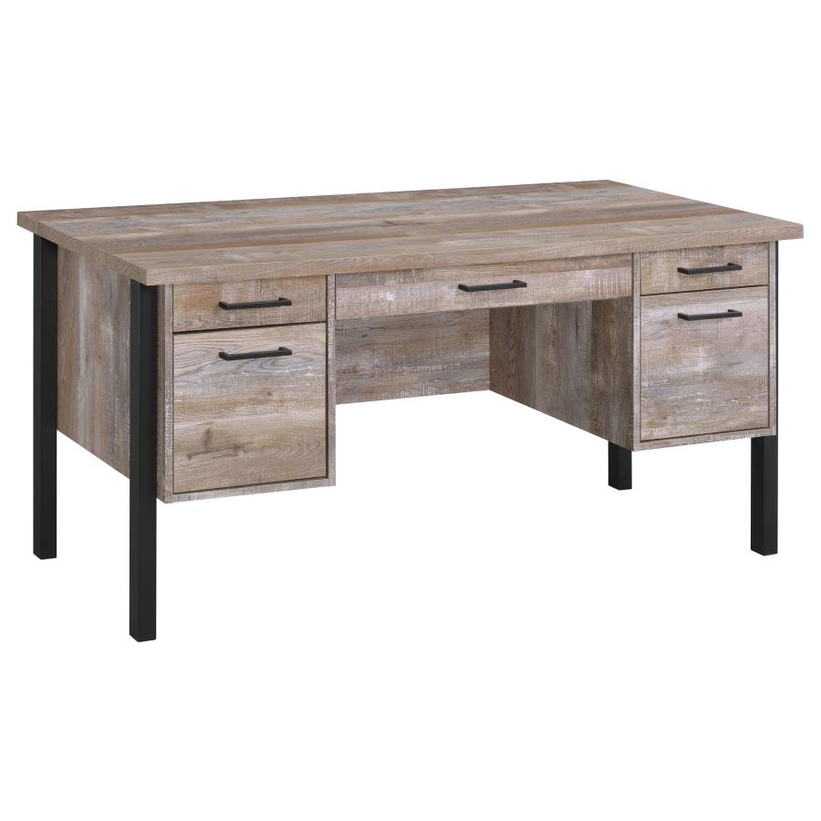 Weathered Oak 4-Drawer Office Desk