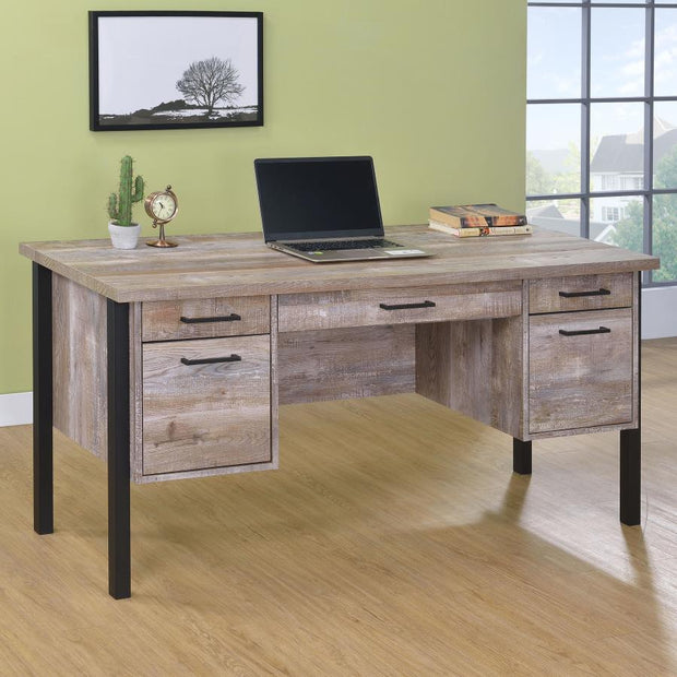 Weathered Oak 4-Drawer Office Desk