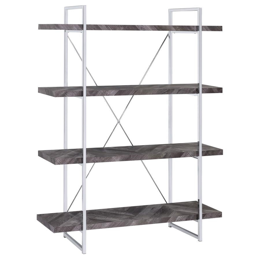 Contemporary Gray Herringbone Bookshelf
