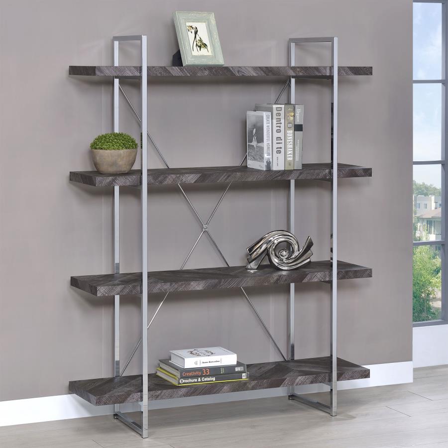Contemporary Gray Herringbone Bookshelf