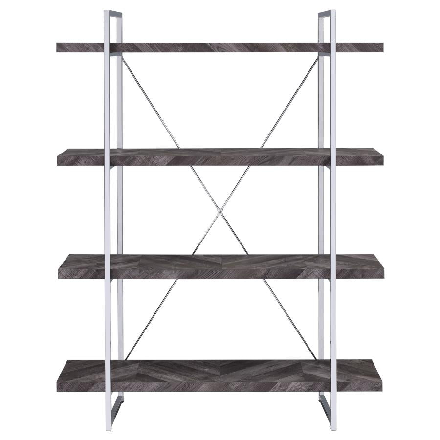 Contemporary Gray Herringbone Bookshelf