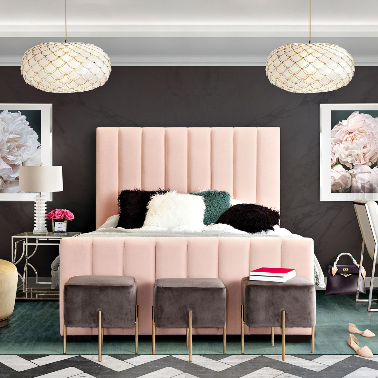 Art Deco Inspired Channel Tufted Bed