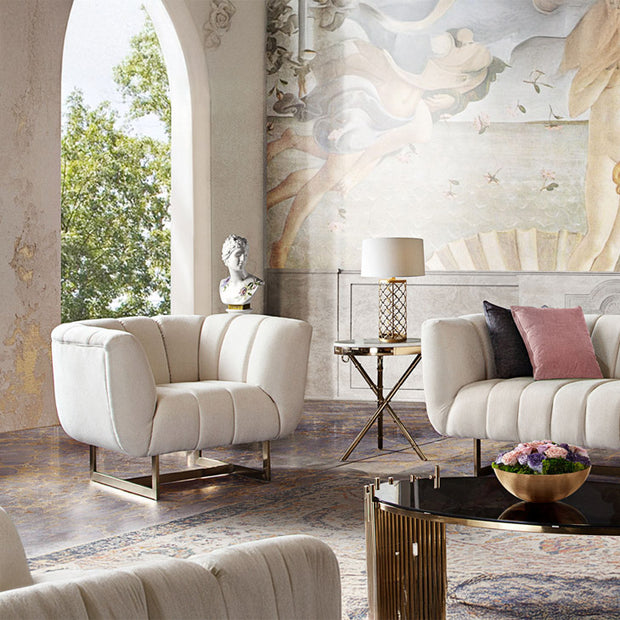 Cream & Gold Channel Tufted Accent Chair