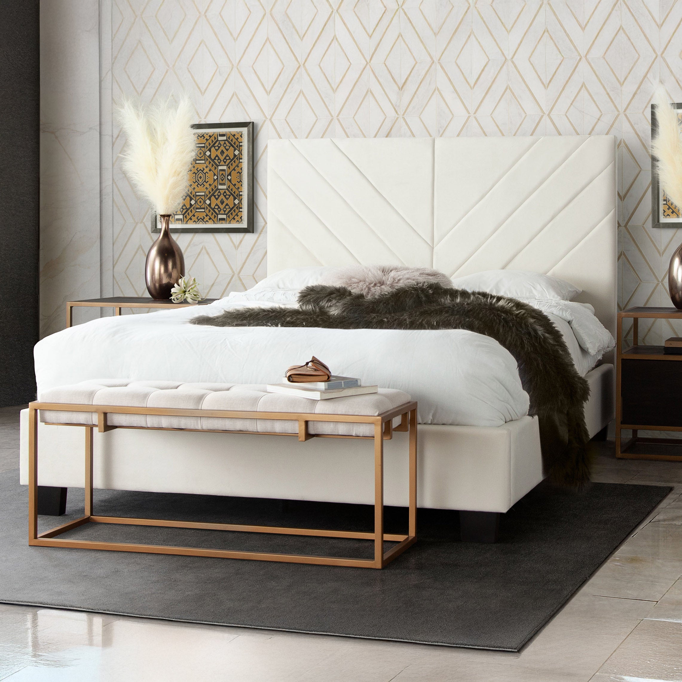 Light Cream Velvet Bed Frame