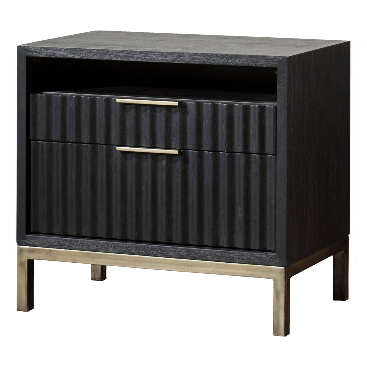 Modern Black Oak & Brass Nightstand