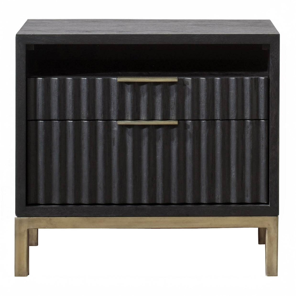 Modern Black Oak & Brass Nightstand